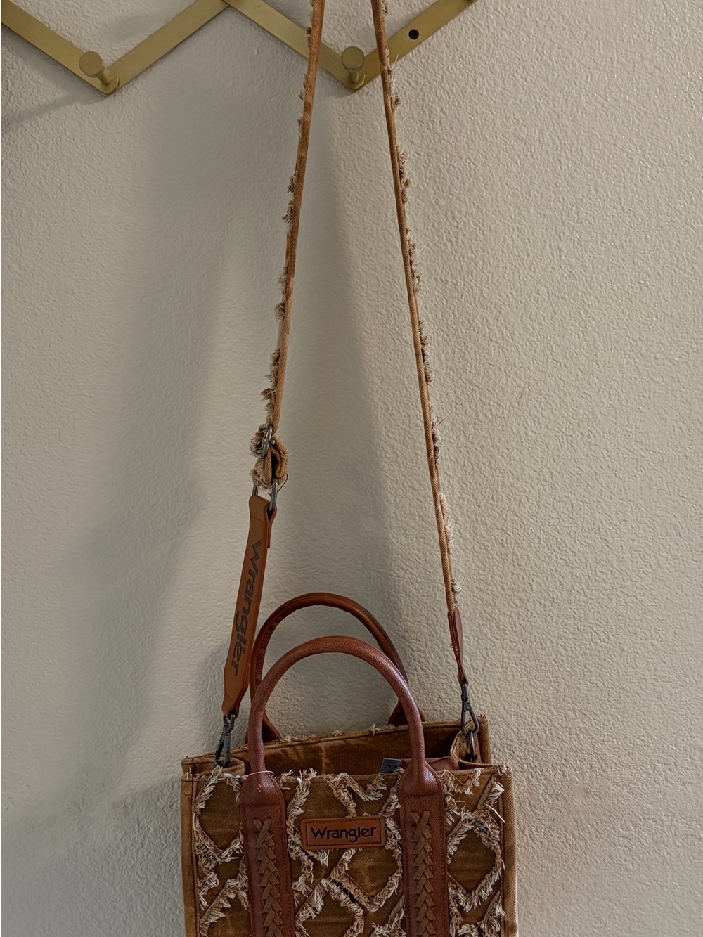 Wrangler Brown Woven Crossbody Bag with Fringe Trim
